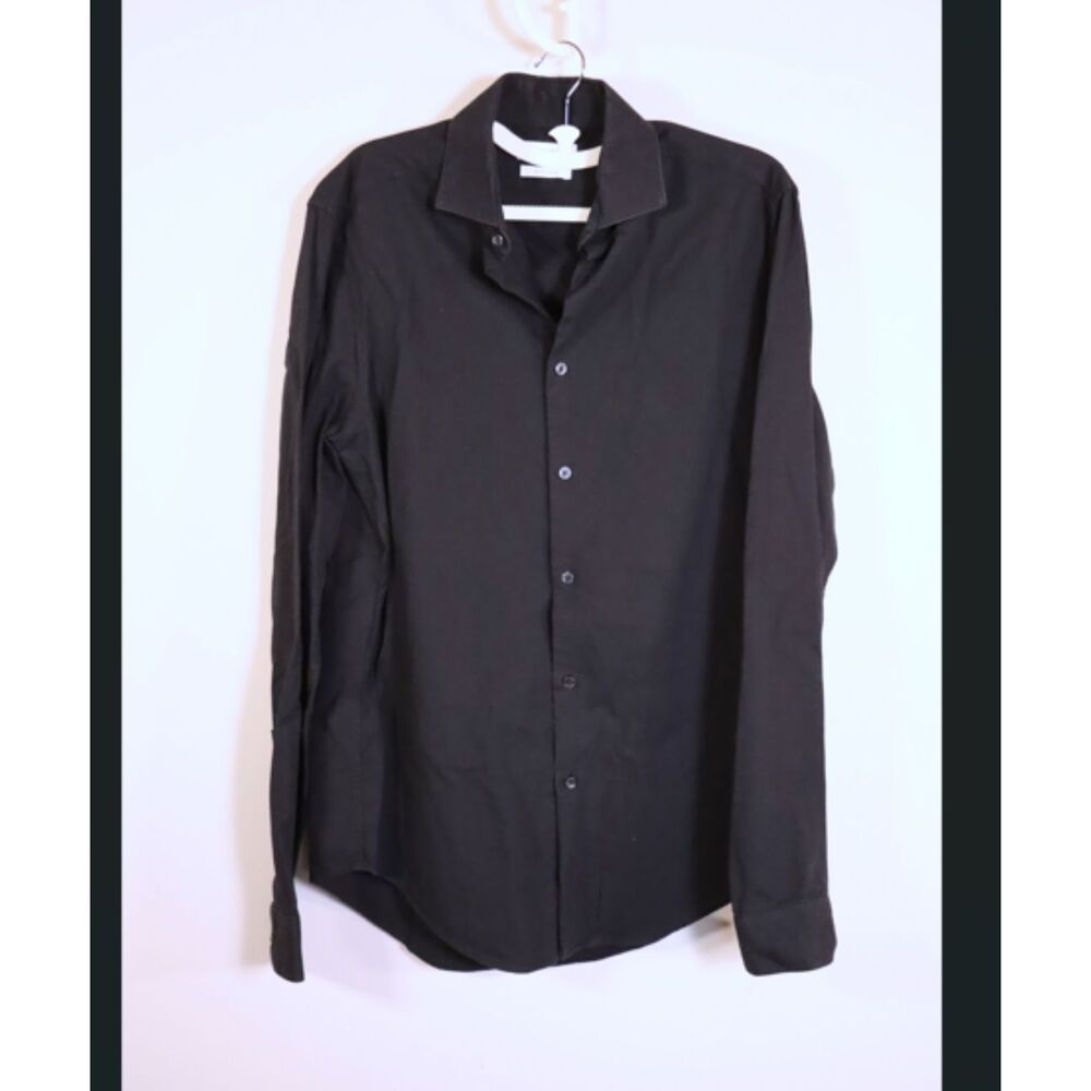 Calvin Klein Black Mens Slim Fit Button Down Stretch Shirt 15 34/35